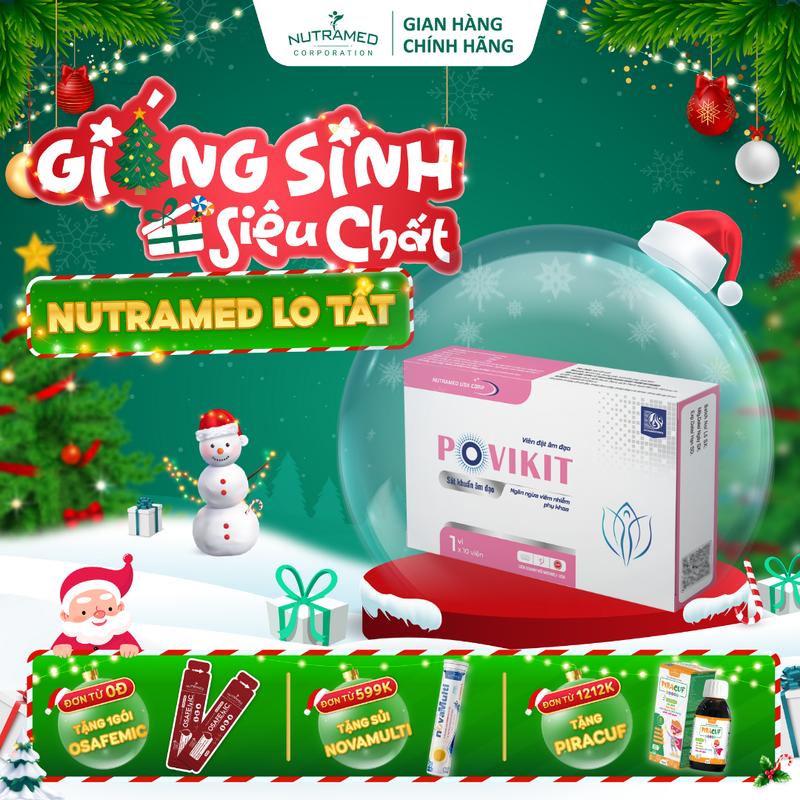  Viên đặt Povikit hỗ trợ giảm viêm phụ khoa do nhiễm vi khuẩn nấm ngứa mùi hôi - Nutramed  10 viên  