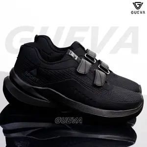 GUEVA Sepatu Sekolah Anak Hitam Polos Sepatu Sneakers Velcro Strap 2 Size 31-37 Ringan Bisa COD Trainers