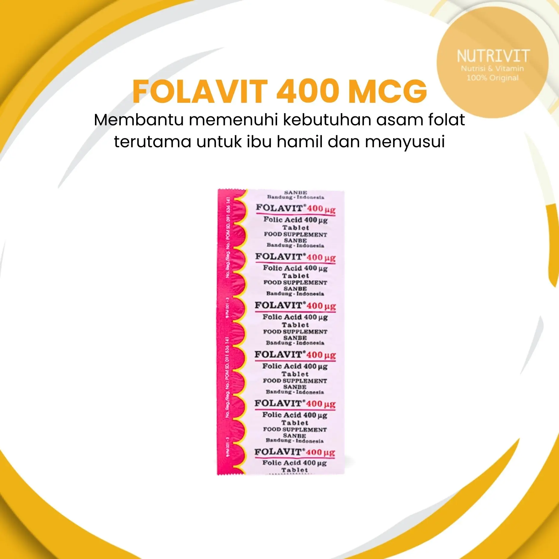 Folavit Tablet 400mcg/ 1000mcg - Per Strip - Suplemen untuk ibu hamil dan menyusui - Varian -