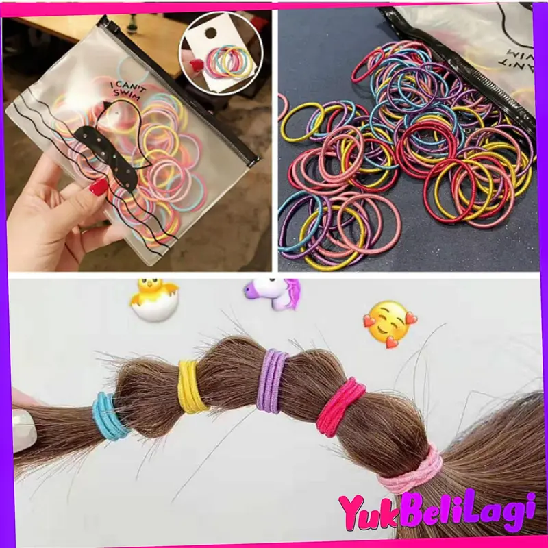 COD (YBL) Ikat Karet Rambut Elastis Warna 100Pcs Tipis kecil kode 510 Gaya Korea untuk Wanita Scruncies (BELI LOKAL) Scrunchies 0