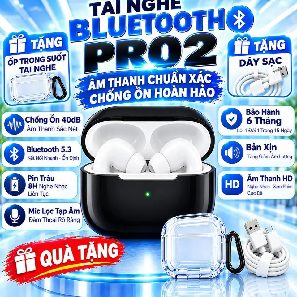 Tai Nghe P.RO2 CÓ ĐỊNH VỊ ĐỔI TÊN Bản 2025Mới Nhất,Tai Nghe Không Dây Full Chức Năng Định Vị,Đổi Tên , âm tahnh sống động cực nét