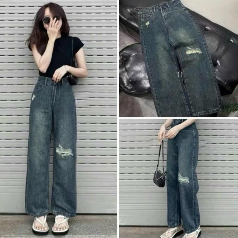 Quần jean nữ quần beggy ông rộng phối rách kiểu dáng thời trang 2024 BG 51 Women Pants Có Túi On