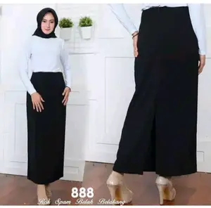 Rok Kerja Wanita Panjang / Rok Formal Rempel Span / Rok Kerja Kantor Wanita / Rok Polos Span Wanita Muslim Hitam
