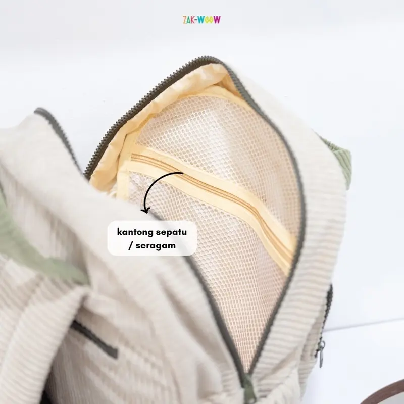 Zakwoowstyle Cava Backpack Medium | Ransel Medium Sekolah | Ransel Kuliah FREE KEYCHAIN (bundling TULIS NOTES WARNA RAINCOVER) Corduroy 4