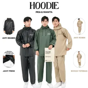 RAF Jas Hujan Hoodie Full Pressealing Terbaru Pria Wanita Dewasa Kain PVC 025 Tebal Anti Rembes Anti Air Desain Modern Stylish