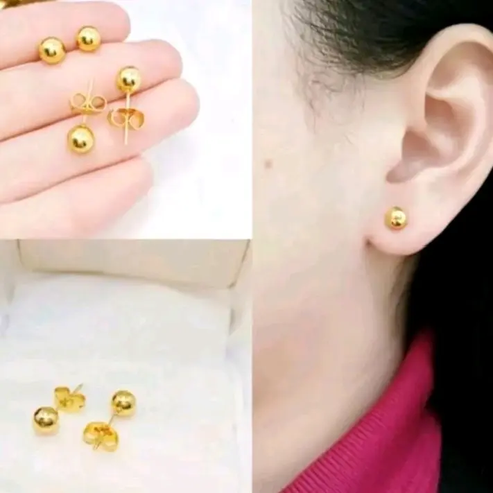 Anting tusuk tintanium motif bola perhiasan wanita terbaru anti luntur anti karat Elegan Emas Earrings