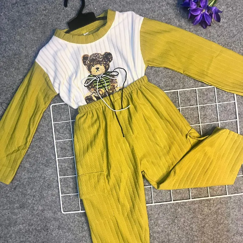 Setelan Anak Perempuan Atasan Tangan Panjang Celana model Cargo Bahan Knit UNTUK USIA 1-6 TAHUN 3