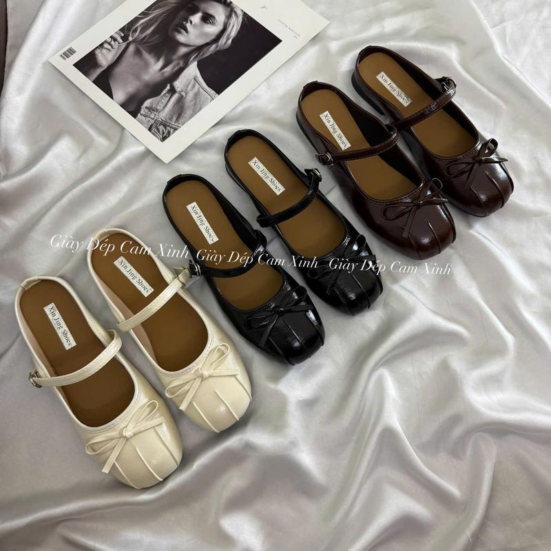  Sục Bệt Nữ Búp Bê Gấp Viền Mũi Phối Nơ Xinh G87   Chân dày tăng 1 size    