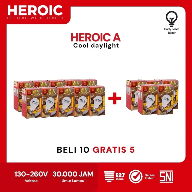 PAKET LAMPU LED HEROIC A SUPER HEMAT, BELI 10PCS GRATIS 5PCS Lamp