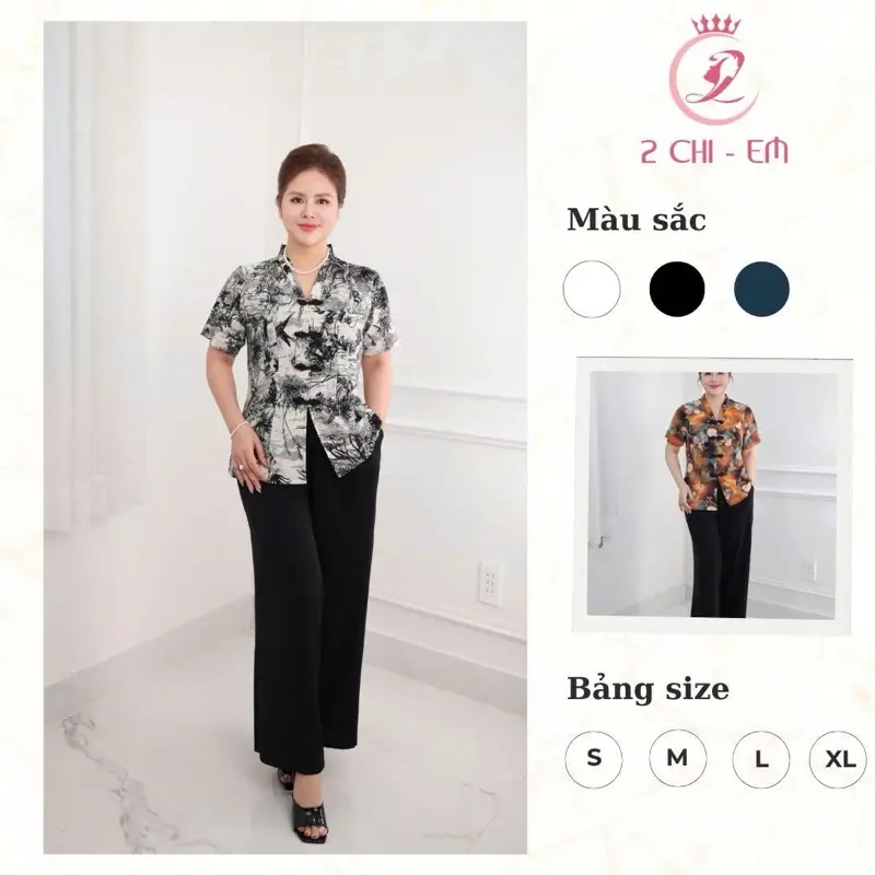 Đồ bộ trung niên, Sét đồ kiểu cho các mẹ , quần dài ống rộng , chất lụa hàn thoáng mát Ms68 0