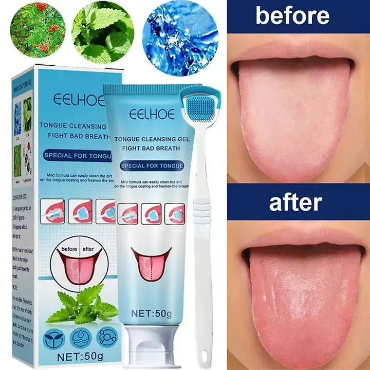 Gel Pembersih Lidah Dengan Sikat Lidah Untuk Menghilangkan Bau Mulut Dan Panas Dalam Bisa Nafas Segar Tongue Cleansing Gel 50g