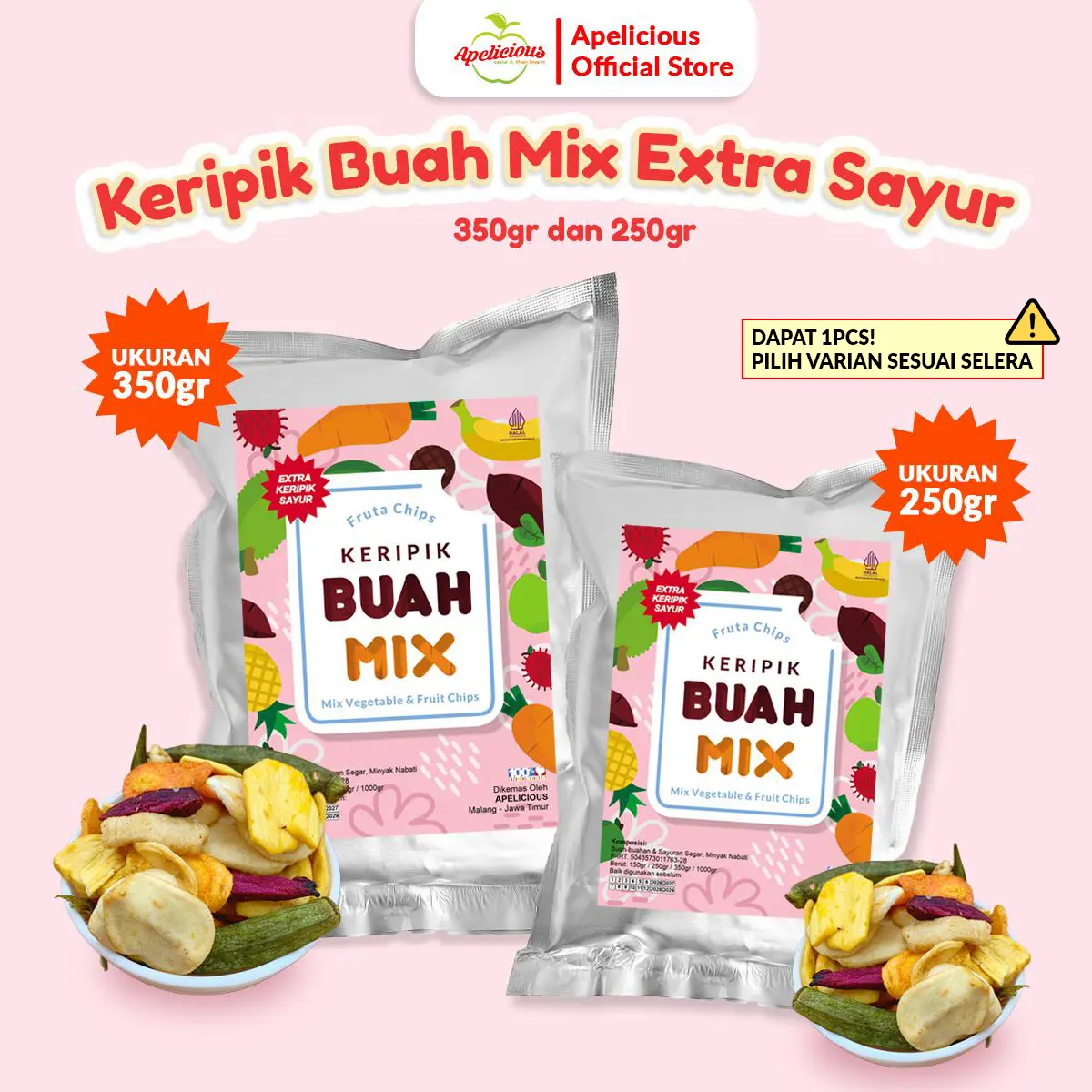 APELICIOUS KERIPIK BUAH MIX EXTRA KERIPIK SAYUR 350g / 250g