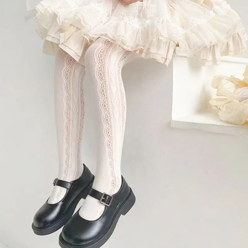 1 pair of children's summer ultra-thin love mesh pantyhose girls jacquard mesh pantyhose children's pantyhose mesh dark flower stockings girls one-piece leggings pantyhose