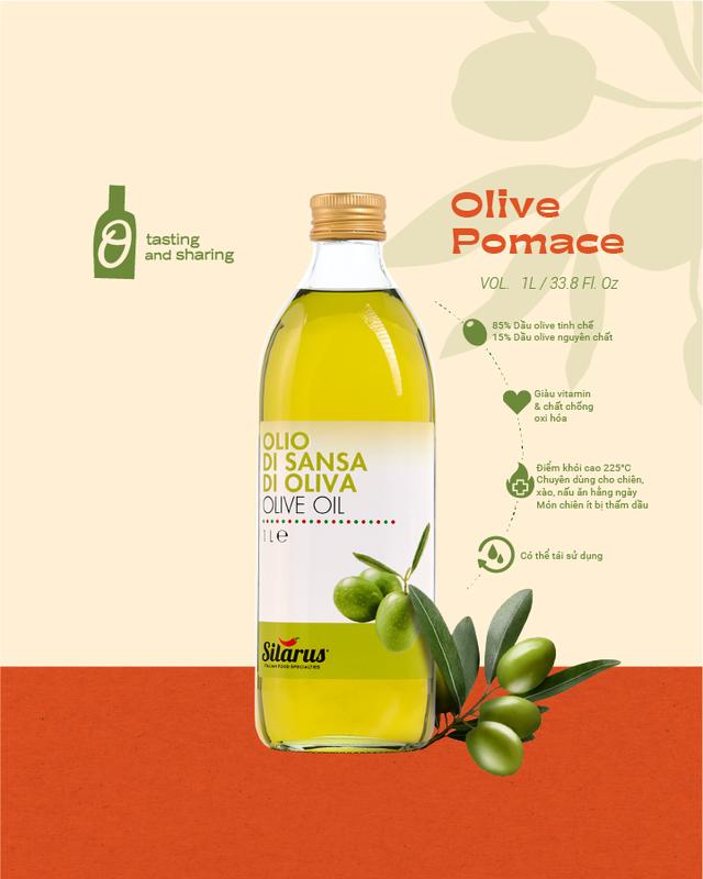 Dầu Olive Cooking Pomace 1 Lít - Chuyên dùng chiên xào nấu - Thương hiệu Silarus nhập khẩu từ Ý