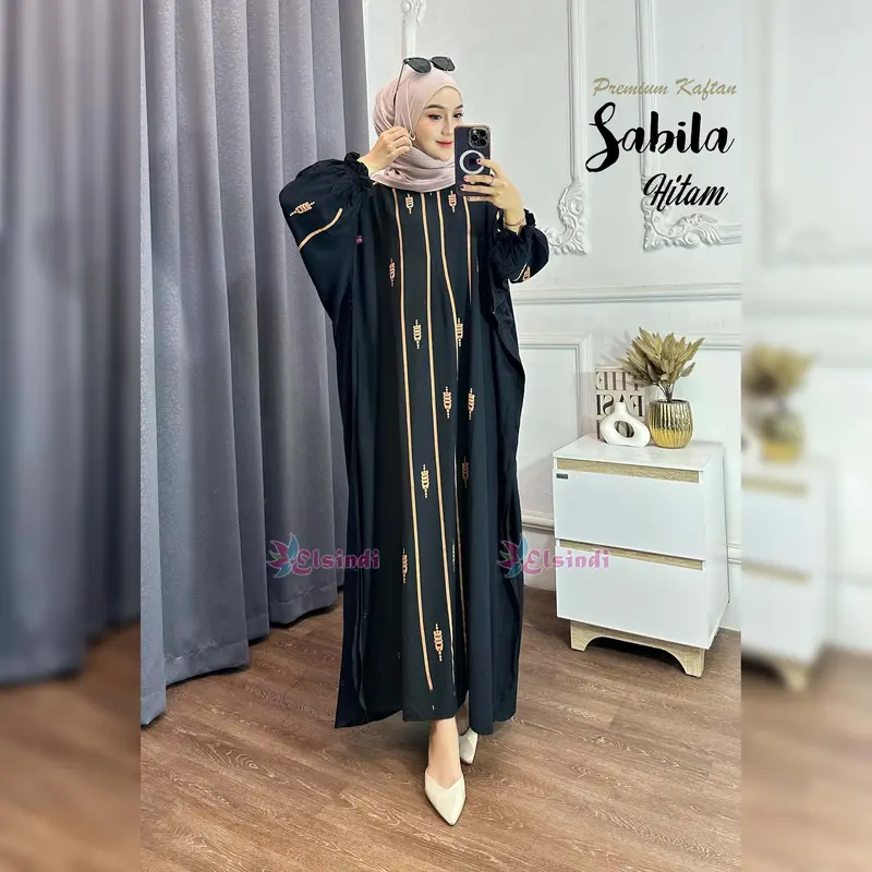 Elsindi Batik Sabila Dress Kaftan Rayon Premium Modis Gaya kekinian Super Adem Nyaman Dipakai kaftan dress gamis kaftan 2025  model  baru Jumbo kaftan kelelawar 3