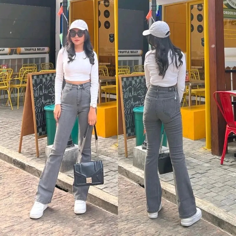 Cutbray Streach Melar Celana Highwaist Vintage Wanita Panjang Cantik Pant kulot jeans
