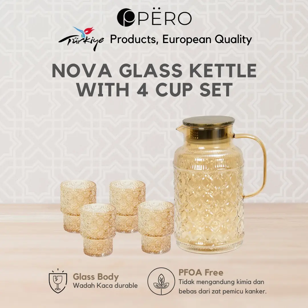 [RICKY HALIM] Pero Nova Glass Kettle With 4 Cup Set