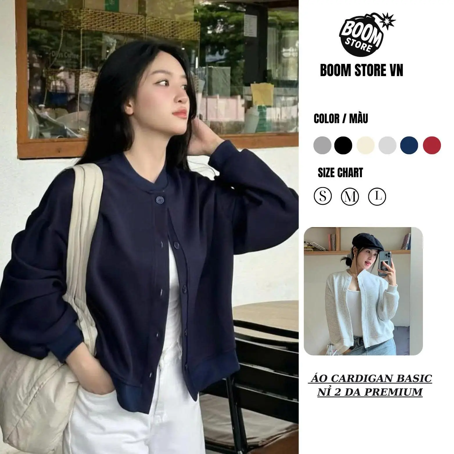 [XẢ HÀNG] Áo Khoác Nỉ Cardigan Nữ Basic Cài Cúc Form Boxy Nhẹ Mùa Thu Đông Vải 2 Da Cao Cấp Không Xù , Chống Bai Dão Tốt - BY BOOM STORE VN áo khoác nỉ dày dặn
