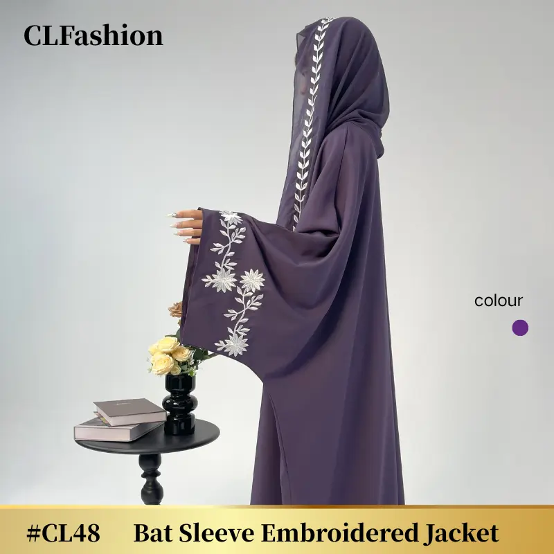 #CL48 1 Piece Women's Botanical Flower Embroidery Batwing Sleeve Fashion Abaya, Elegant Casual Comfortable Cardigan abaya For Daily Dating Wear,Soft texture, unique embroidery design, elegant and fashionable