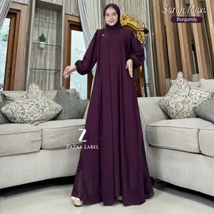 Zazaa Label - Sarah Set Gamis Hijab Motif Polos Bahan Ceruty Babydoll Full Furing Wanita Muslim Dewasa Non Busui Pesta Mewah