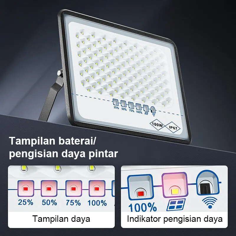 lampu tenaga surya otomatis 2000W  tahan air  dengan remote control Luar ruangan, dalam ruangan, kolam, jalan surya otomatis outdoor with Power Display Timing Function lampu solar cell Outdoor Lamp Waterproof Solar Light Kabel lampu taman tenaga surya 7