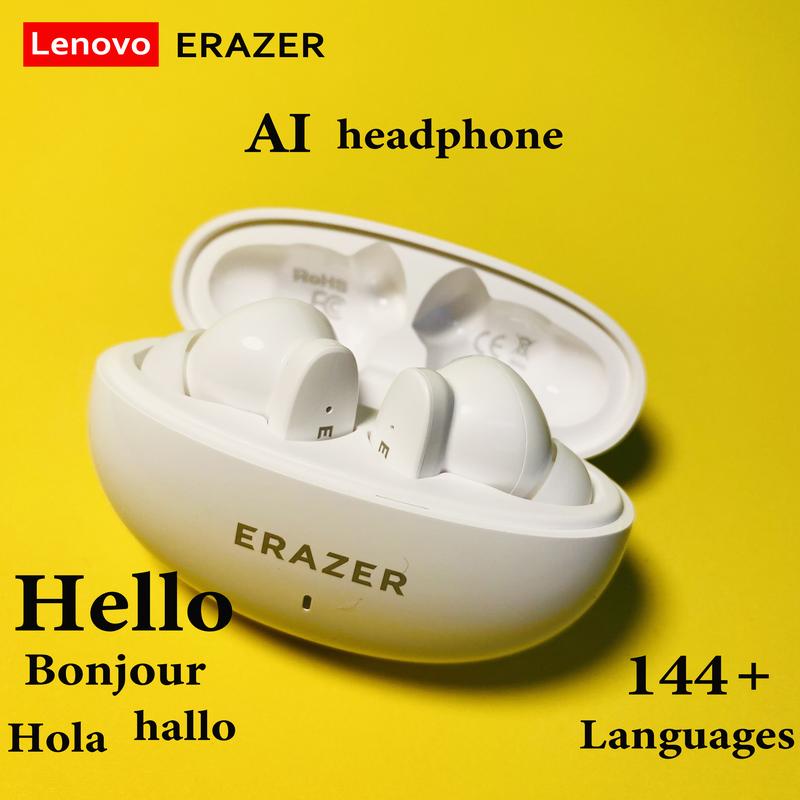 Tai nghe nhét tai nghe, AI Translation, Thời gian thực, Lenove ERAZER, Dịch giả 144 ngôn ngữ, dành cho iPhone và Android, Tai nghe kết nối 3 trong 1, Thích hợp cho du lịch, kinh doanh và học tập, với hộp sạc