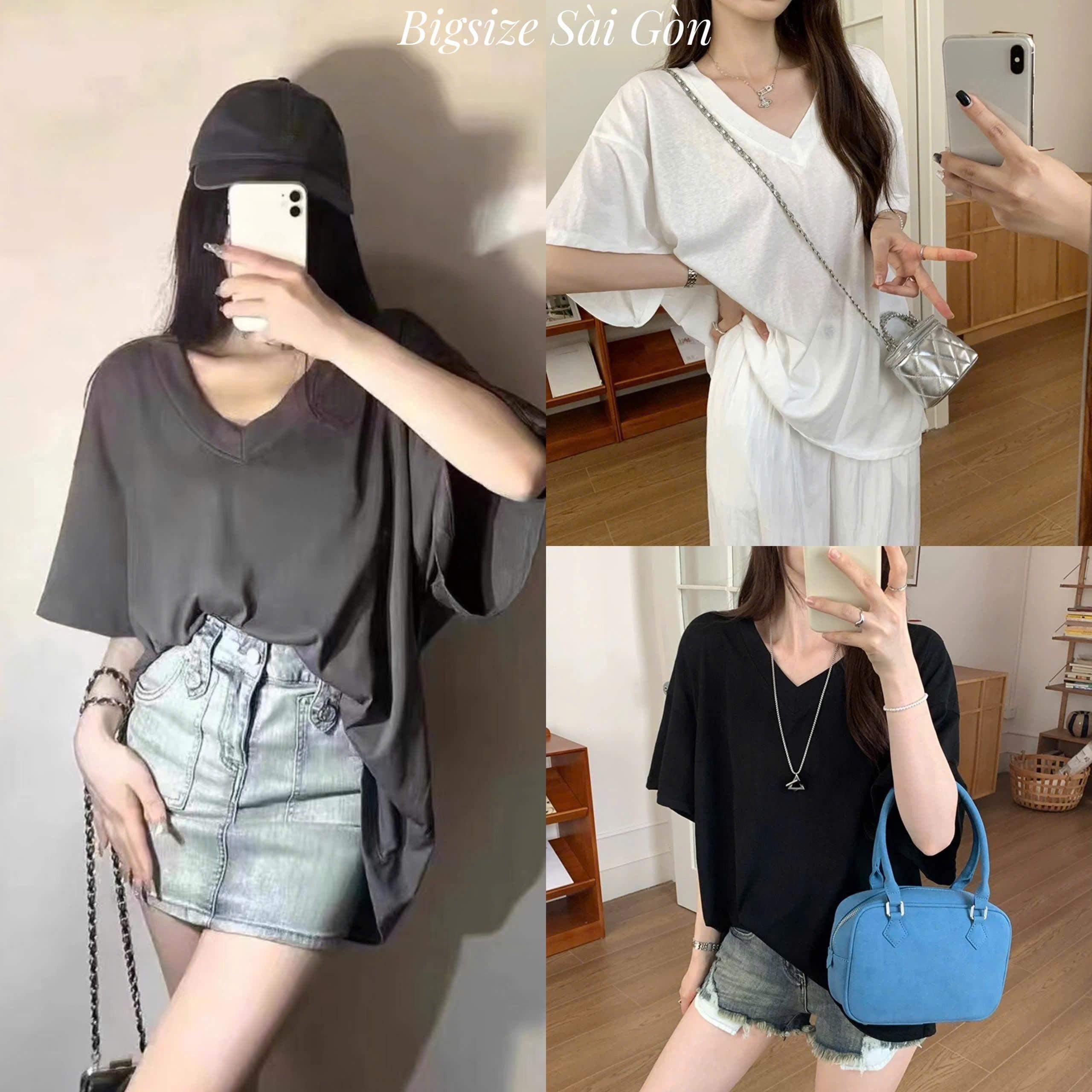 Áo Thun Nữ Form Rộng Phối Cổ Tim Vải Cotton Thái 45- 90Kg Bigsize Dễ Thương Top Nữ Women - B.1529