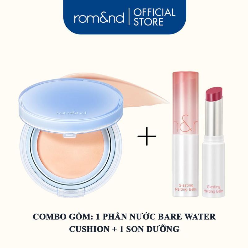 [Rom&nd] Combo Phấn Nước Thuần Chay Romand Bare Water Cushion 20g + Son Dưỡng Có Màu Thuần Chay Romand Glasting Melting Balm 3.5g