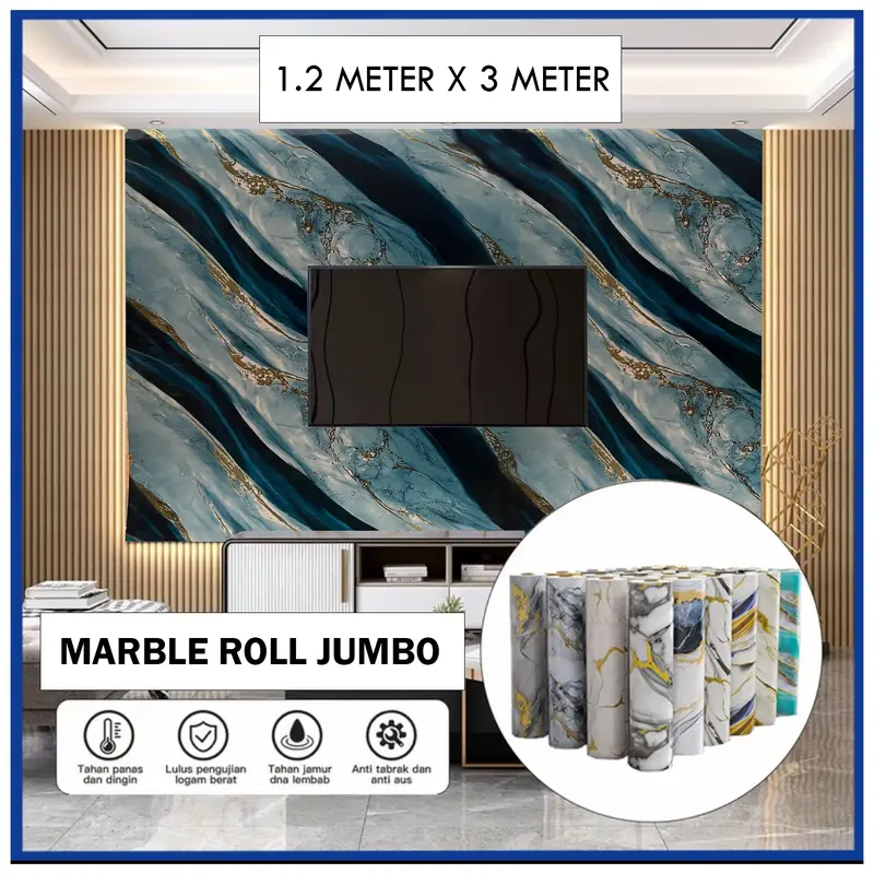 Wallpaper Foam PVC Marmer 1 Roll 1.2m x 3m Motif Marmer Stiker - Marble Glossy 6