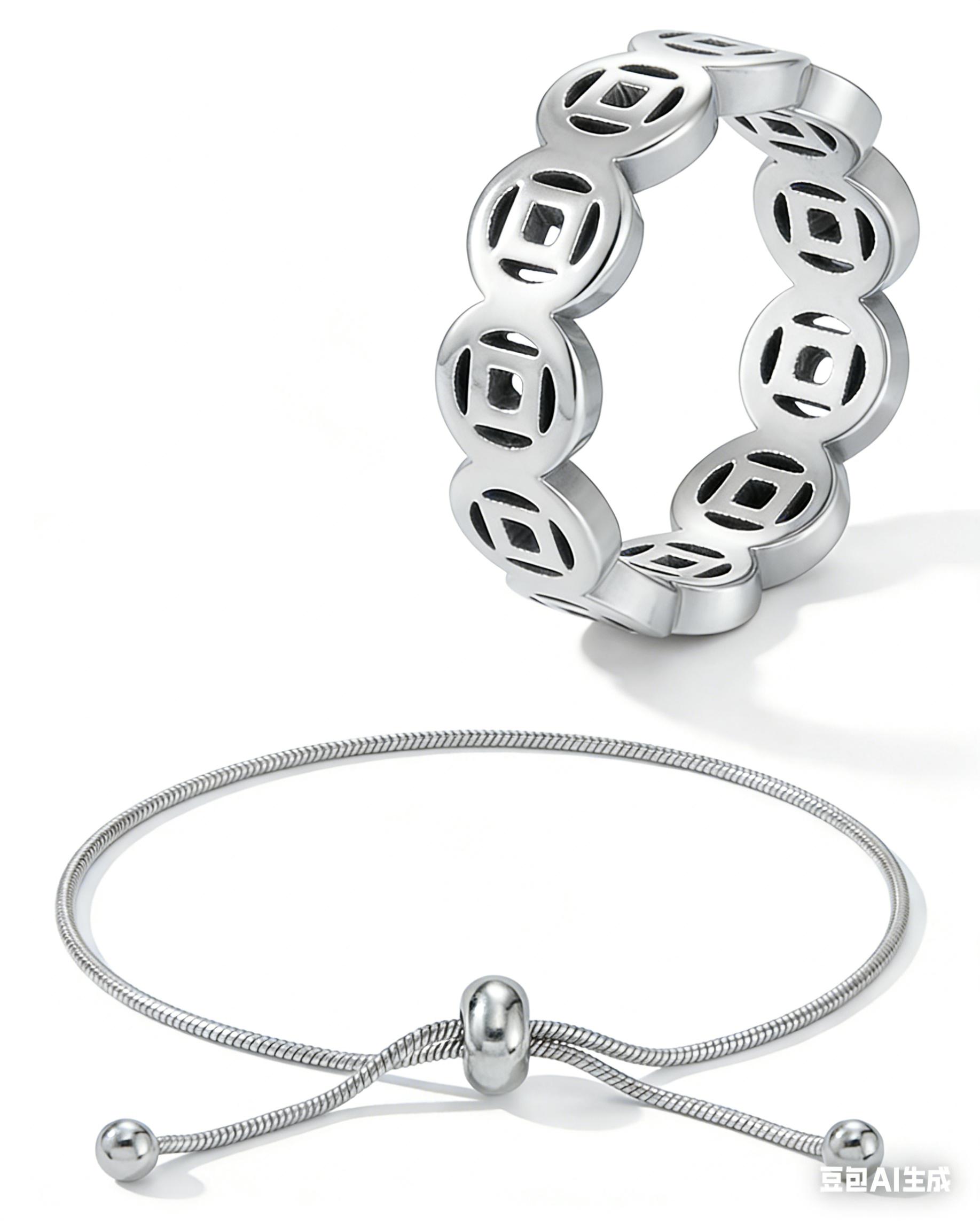 Set Cincin Gelang Pembawa Keberuntungan Model Terbaru Bahan Titanium Steel Anti Karat & Anti Pudar Beli 1 Gratis 1 Aksesori Harian Desain Simple Cocok Pakai Sehari-hari