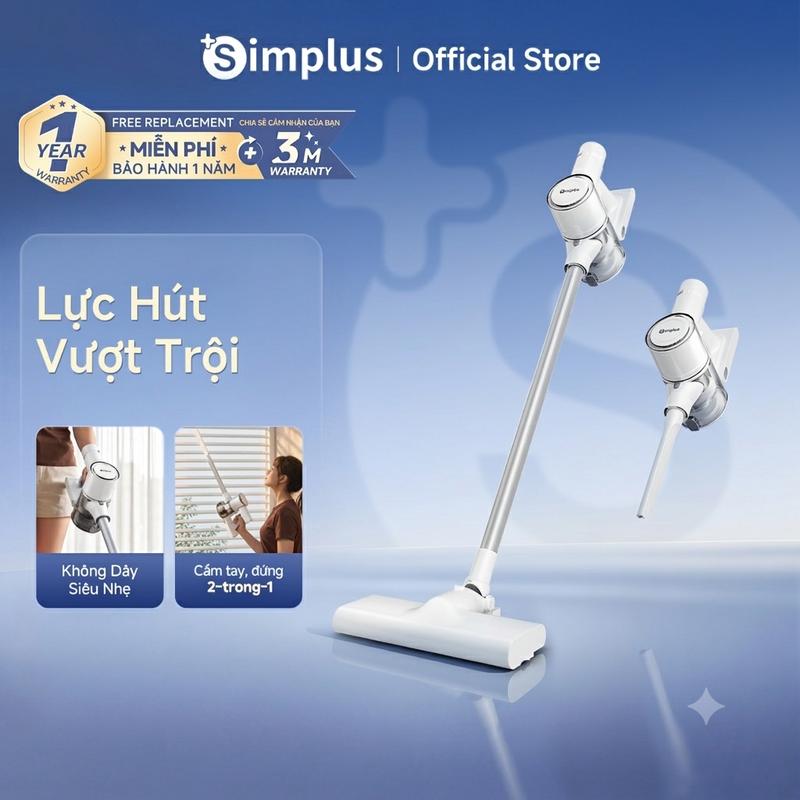 SimplusVN Máy hút bụi Simplus cầm tay không dây , XCQH023, Lực hút mạnh ,Êm ái yên tĩnh ,Hộp chứa bụi lớn ,Pin dài ,Hệ thống lọc 4 lớp HEPA F9 Bảo Hành 1 Năm Chỉ Đổi Không Sửa