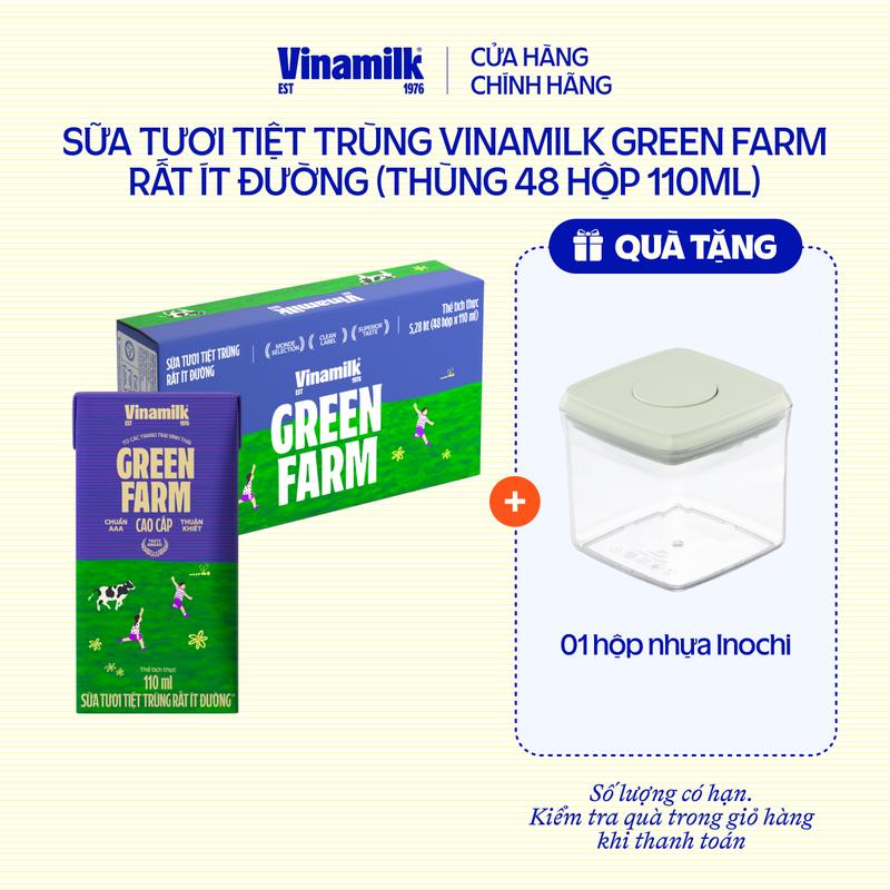 2 Thùng Sữa Tươi Tiệt Trùng Vinamilk Green Farm rất ít đường 110ml 48 hộp/thùng