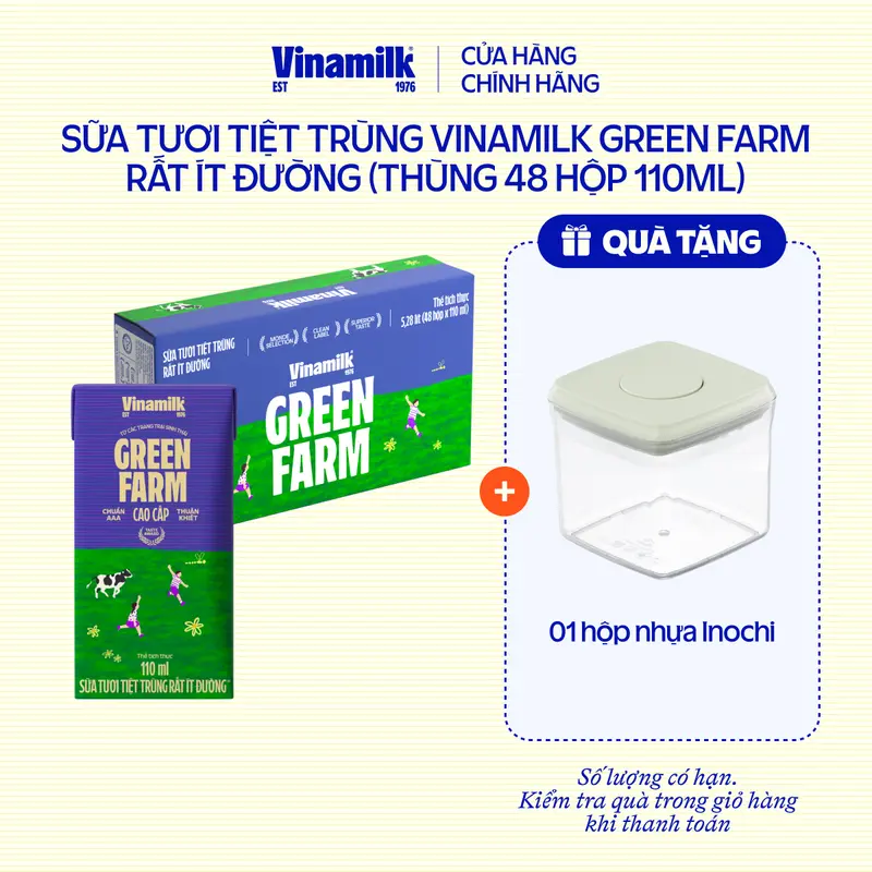 2 Thùng Sữa Tươi Tiệt Trùng Vinamilk Green Farm rất ít đường 110ml 48 hộp/thùng 0