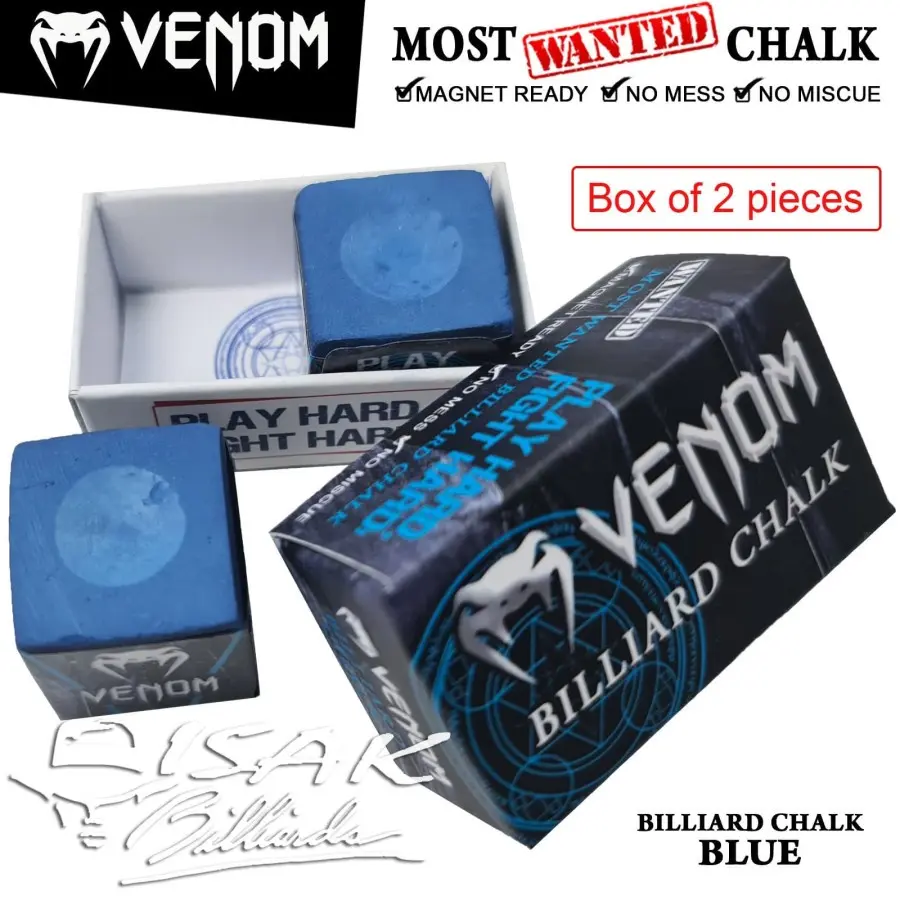 Billiard Venom Chalk Blue - Magnet Ready Box 2 pcs Billiard Chalks Kapur Cuk