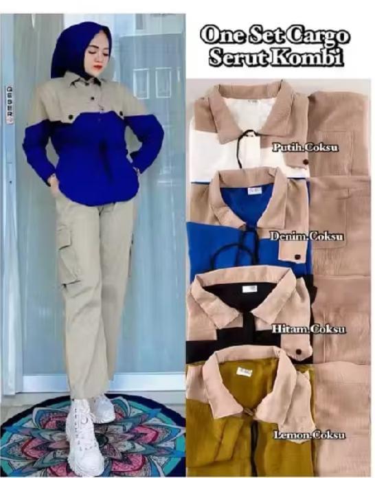 Setelan Cargo Wanita Baju Set Kombinasi Terbaru Celana Panjang Nyaman Katun dengan Detail Renda dan Kerah Turtleneck 4