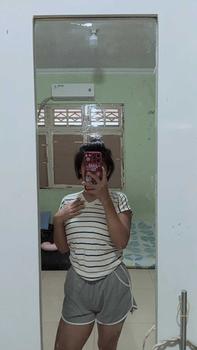 Product Review of V-NECK CROP STRIPE KERUT- Top tee Garis salur Kaos Atasan basic Katun Leher V Wanita Cotton Combed 30s Premium Lerist T-Shirt Polos Baju Pendek from u**7 2