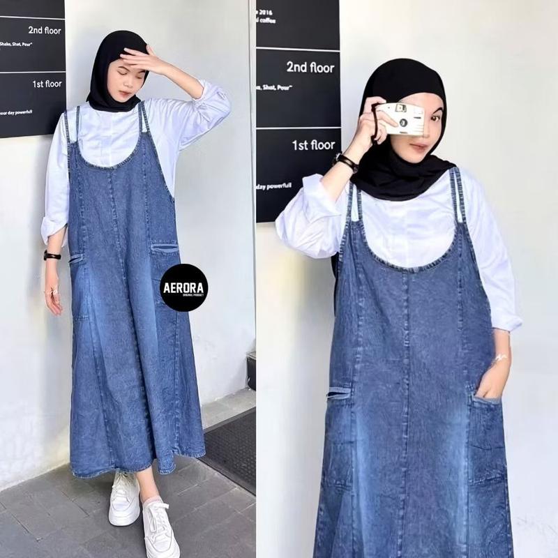 Aerora Baju Kodok Fregga Overall Overal Rok Dress Jeans Import - Shop ...