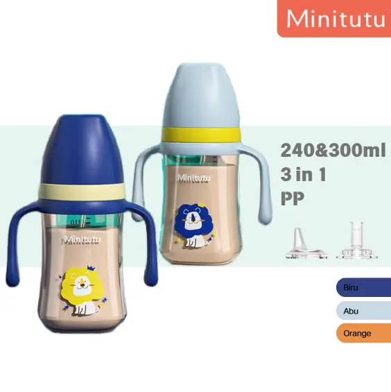 Minitutu PP 3in1 Botol Bayi Training Cup Anti Sedak Botol Susu Bayi 9 Bulan Keatas BPA Free BB44 0