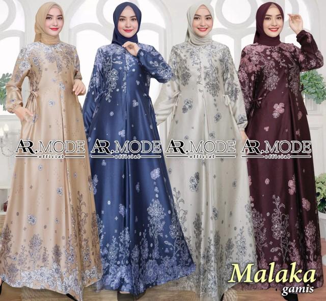Gamis Malaka Meidina Motif Bunga Terbaru Ukuran M-6L Dress Muslim Wanita Elegant Kantong Silk Mewah Nyaman Bahan Lembut