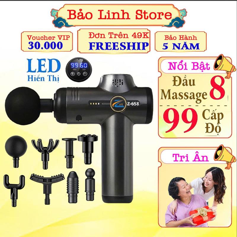 Máy massage cầm tay mini Z658 có 99 chế độ, máy matxa cổ vai gáy, lưng ,chân với 8 đầu thay thế dễ dàng sử dụng, lực đấm manh, pin trâu, tiện lợi