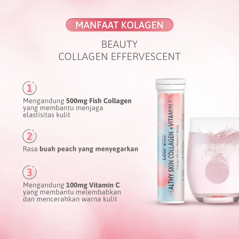[IDS] Coolvita 4 Tube Collagen Effervescent (Total 80 Tablet) + 1 Pouch Fiber RTD - Minuman Larut Rasa Peach | Mengandung 500mg Fish Collagen dan 100mg Vit C per Tube | Membantu Menjaga Kesehatan Kulit 1