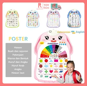 igoods.rose Poster Edukasi Suara Anak Belajar Bahasa Indonesia Arab Inggris  Bersuara Anak Stationery(Cocok untuk usia 1-8 tahun)