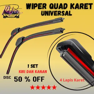 Wiper Quad Karet Frameless Universal Model 4 Karet Untuk Semua Jenis Mobil 1 Set Kiri dan Kanan Tanpa Rangka Motorcycle penyapu kaca mobil Bonus Pil Sabun