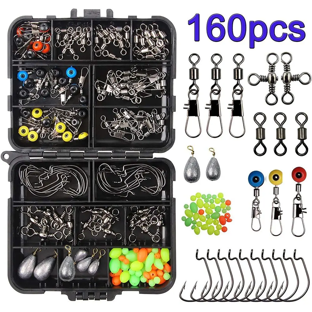 Fishing Accessories Outdoor Bead Jig Hook Swivels Sinker Fishing Tackle Boxes Fishing Tool 160pcs Kit Tackle