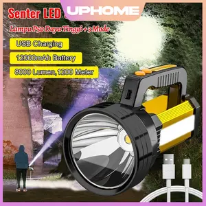 UPHOME Senter LED Super Terang Baterai Rechargeable / 3 mode tahan air IPX6 Lampu Putih