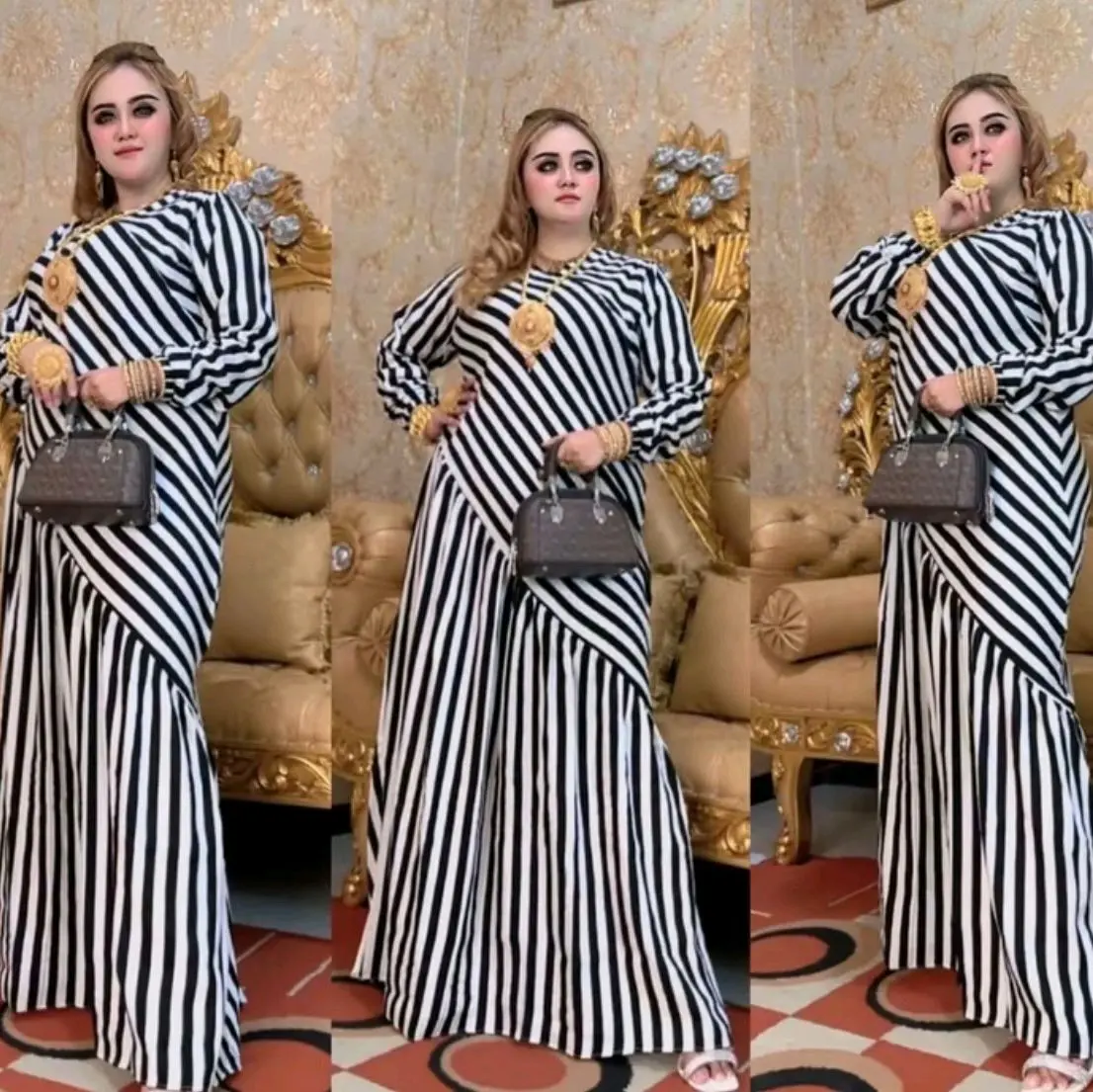 Gamis kekinian model stripe serong Rayon Dress Motif