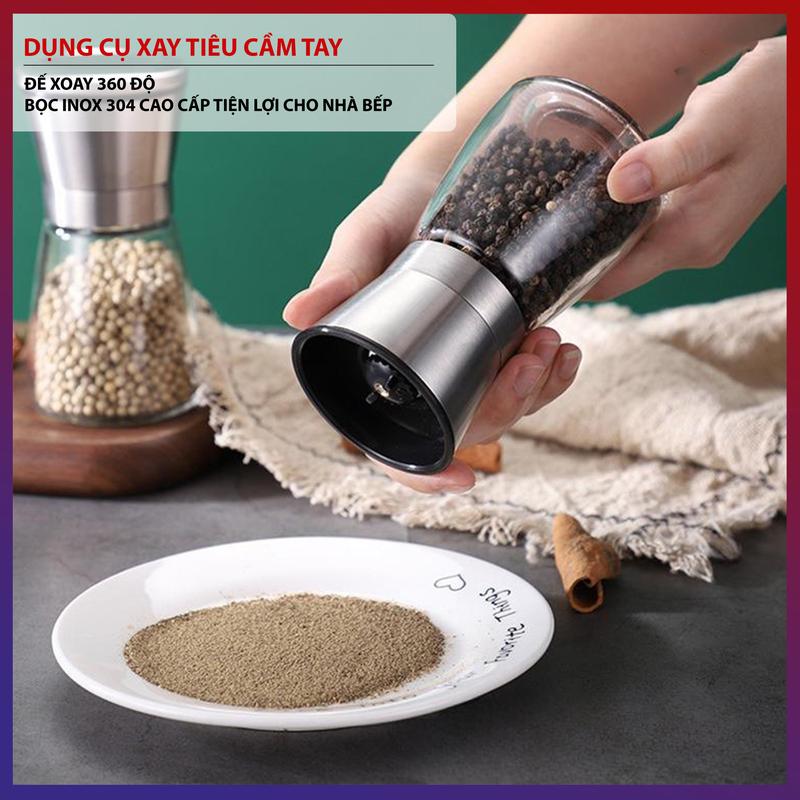  Cối Xay Tiêu Cầm Tay Nhỏ Gọn Chất Liệu Inox Cầm Chắc Tay Răng Nghiền Bằng Sứ Lọ Đựng Tiêu 