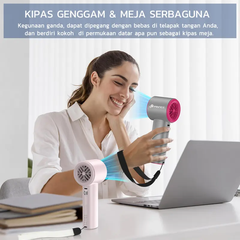 PRINCE  GFS001 High-speed Portable Handheld Fan 4000MAH Mini kipas Strong Wind 100 Gear Wind Speed kipas angin Digital Display Adjustable Turbo kipas tangan . 3