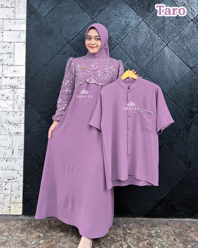 [BELI 1 DAPAT 3] GAMIS COUPLE ARABELLA Dress Set Hijab FREE KOKO & HIJAB | Syari Mewah Lebaran Kondangan Crinkle Airflow Tile Mutiara Glitter By Shalia Hijab 2