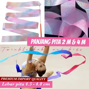 4M & 2M TONGKAT PITA GLITTER BERKEDITIP UNTUK SENAM RITMIK / BALET BALLET RIBBON STICK TONGKAT TWIRLING TARI DANSA PUTAR